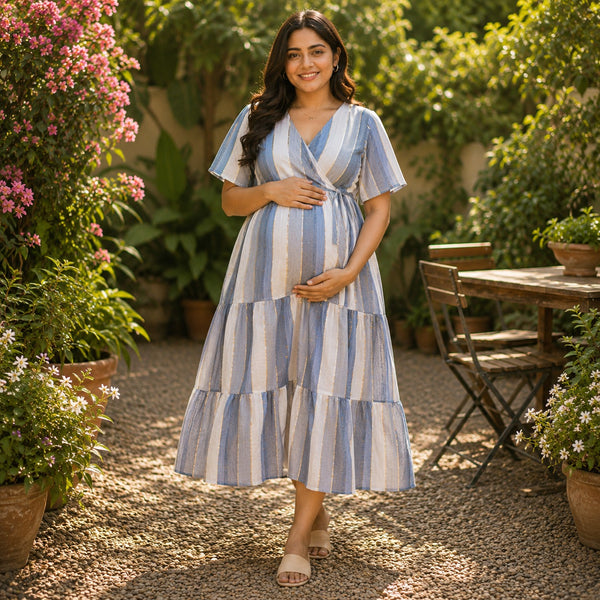Powder Blue Stripe Maternity Collection