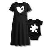 Missing Piece Heart Printed Maternity Feeding Maxi And Romper Combo