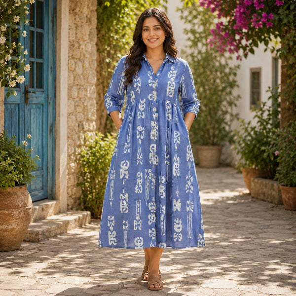 Blue Printed Maternity Dress & Jumpsuit Collection