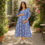 Blue Printed Maternity Dress & Jumpsuit Collection