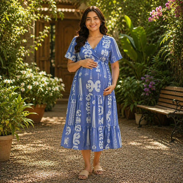 Blue Printed Maternity Dress & Jumpsuit Collection