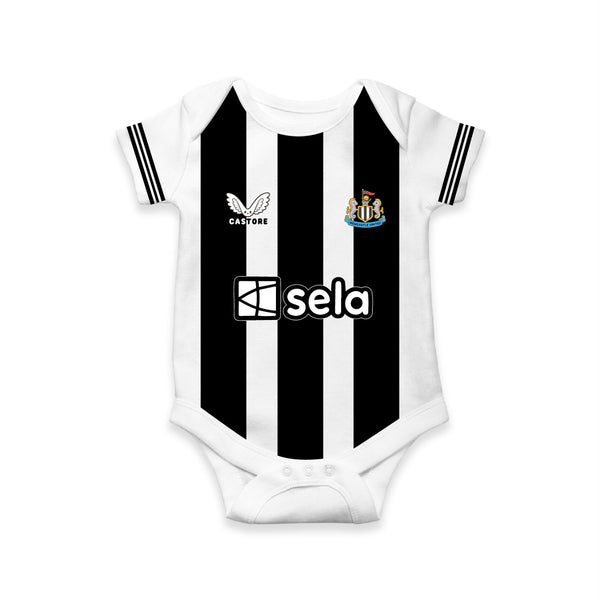 Newcastle Football Club Inspired Baby Romper – Black & White Stripe Soccer Bodysuit