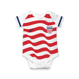 USA Soccer Team Inspired Baby Romper – Red & White Wave Stripe Bodysuit