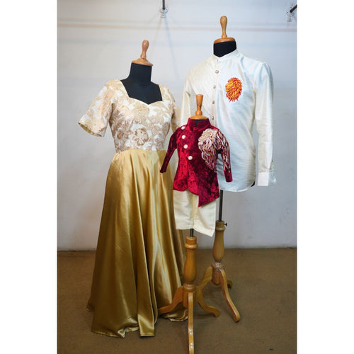Cream And Red Family Combo Outfit -Dad, Mom,BoyKid