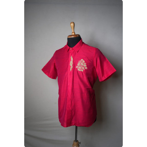 Magenta Pink Embroidered Ethnic Shirt