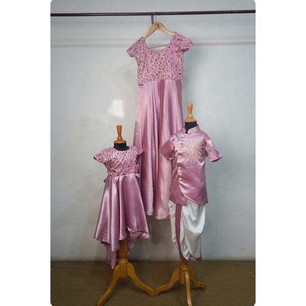 Blush Pink Kids Festive Combo Set -Mom, BoyKid And Girl Kid