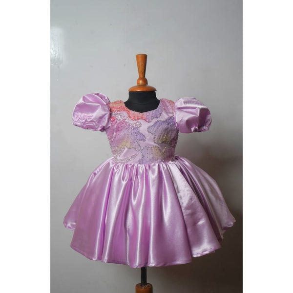 Shimmer Bloom Puff Sleeve Party Frock