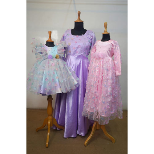 Pastel Princess Party Wear Collection-Mom,2 Daughter Combo
