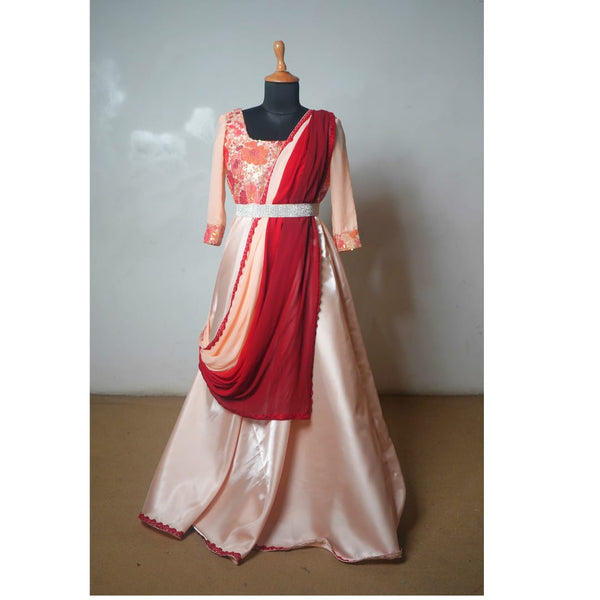Peach Red Family Party Wear Collection -Dad, Mom, Girl Kid