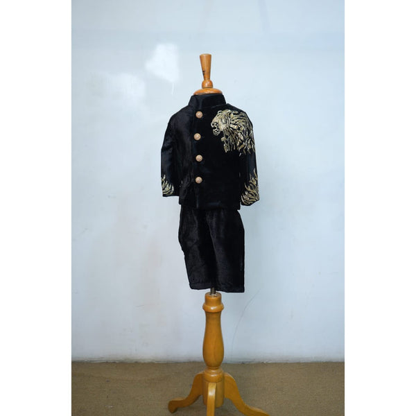 Royal Lion Embroidered Velvet Suit Set - Boy Kid