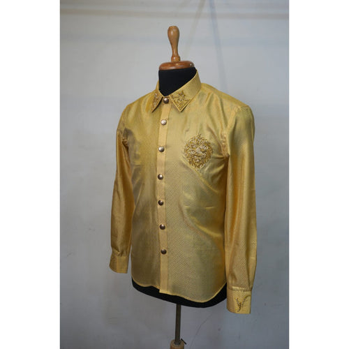 Premium Gold Embroidered Designer Shirt - Muhurtham Shirt