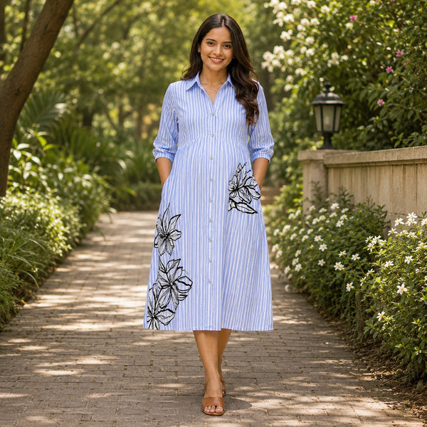 Blue Blossom Stripe Maternity & Feeding Wear Collection