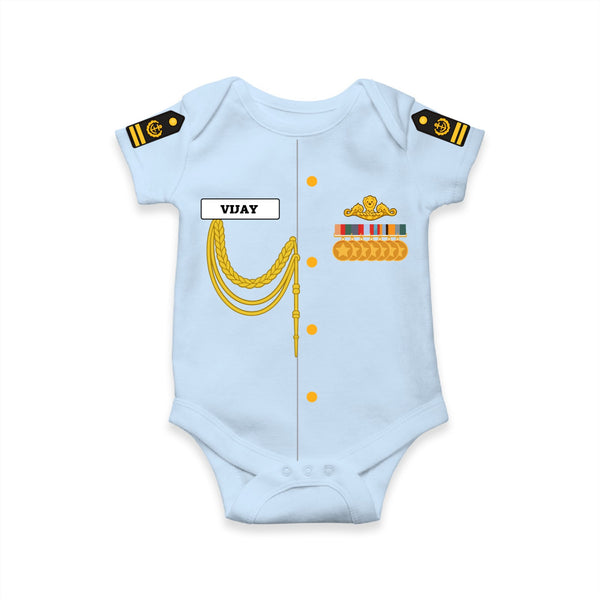 Personalized Navy Officer Baby Romper | Cute Navy Uniform Design with Name, Medals And Shoulder Epaulettes