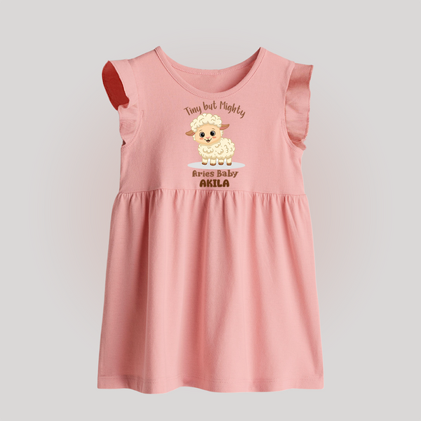 Tiny But Mighty Aries Baby Frock | Personalized Aries Baby Frock for Your Little One - BABY PINK - 0 - 3 Months Old (Chest 17")