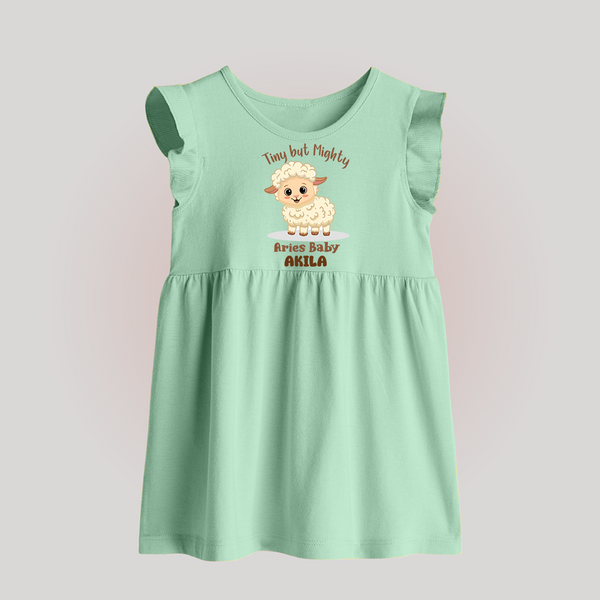 Tiny But Mighty Aries Baby Frock | Personalized Aries Baby Frock for Your Little One - MINT GREEN - 0 - 3 Months Old (Chest 17")