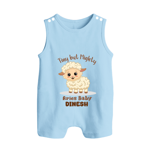 Tiny But Mighty Aries Baby Romper Suit / Sleeveless Romper | Personalized Aries Romper Suit / Sleeveless Romper for Your Little One - BABY BLUE - 0 - 5 Months Old (Chest 18")
