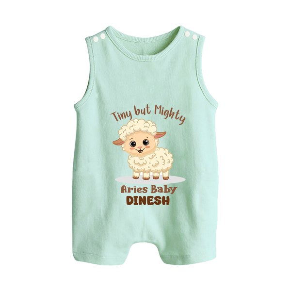 Tiny But Mighty Aries Baby Romper Suit / Sleeveless Romper | Personalized Aries Romper Suit / Sleeveless Romper for Your Little One - MINT GREEN - 0 - 5 Months Old (Chest 18")