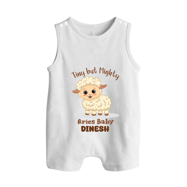 Tiny But Mighty Aries Baby Romper Suit / Sleeveless Romper | Personalized Aries Romper Suit / Sleeveless Romper for Your Little One - WHITE - 0 - 5 Months Old (Chest 18")