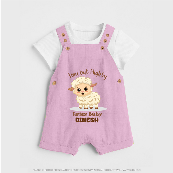 Tiny But Mighty Aries Baby Dungaree Set | Personalized Aries Dungaree Set for Your Little One - BABY PINK - 0 - 5 Months Old (Chest 18")