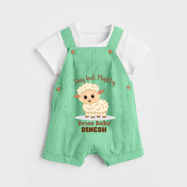 Tiny But Mighty Aries Baby Dungaree Set | Personalized Aries Dungaree Set for Your Little One - GREEN - 0 - 5 Months Old (Chest 18")