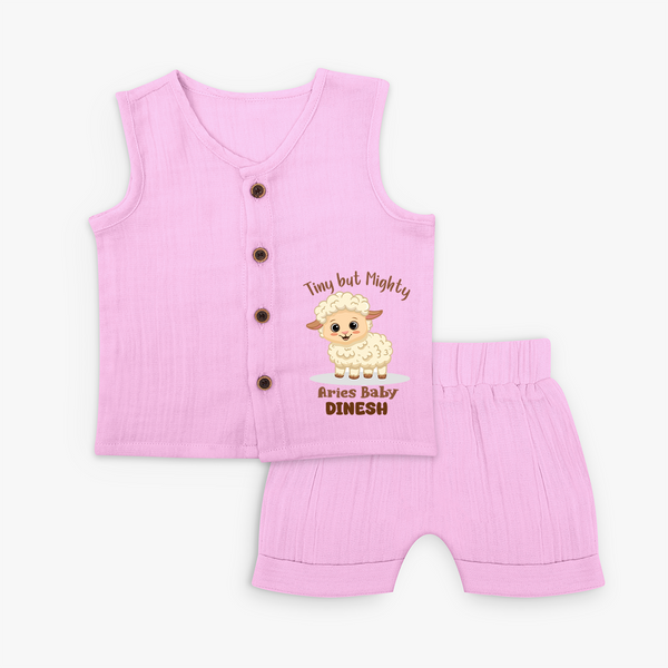Tiny But Mighty Aries Baby Jabla Set | Personalized Aries Jabla Set for Your Little One - BABY PINK - 0 - 3 Months Old (Chest 9.8")