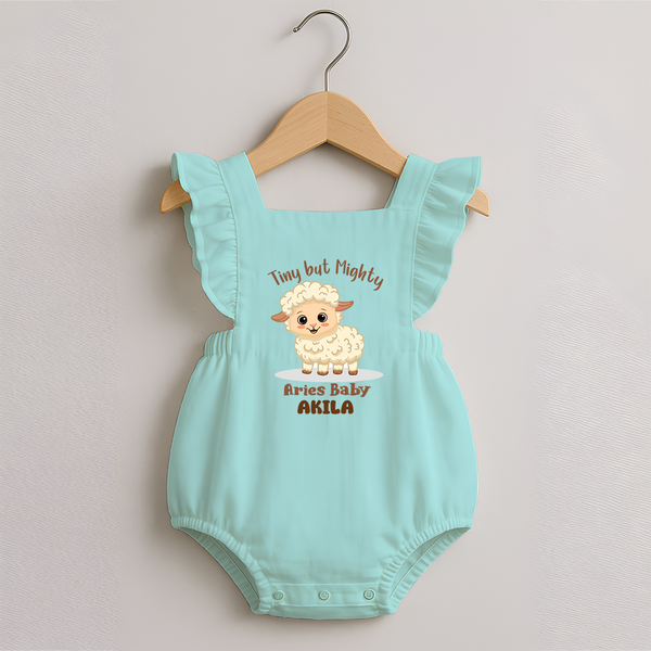 Tiny But Mighty Aries Baby Romper Frock | Personalized Aries Romper Frock for Your Little One - MINT GREEN - 0 - 3 Months Old (Chest 19")