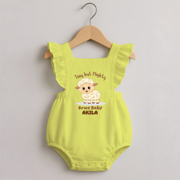 Tiny But Mighty Aries Baby Romper Frock | Personalized Aries Romper Frock for Your Little One - PASTEL YELLOW - 0 - 3 Months Old (Chest 19")