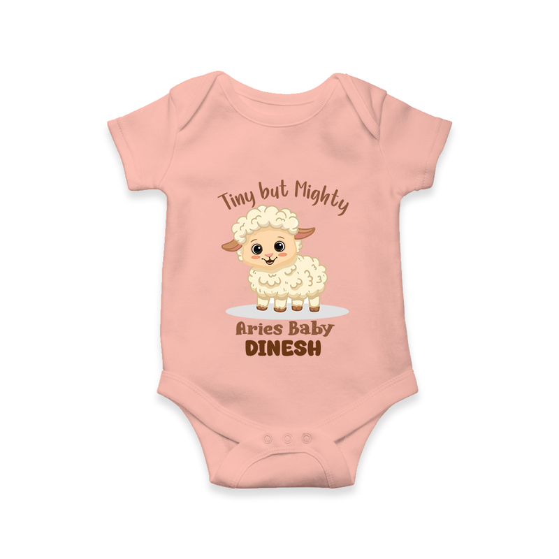Tiny But Mighty Aries Baby Romper / Onesie | Personalized Aries Romper / Onesie for Your Little One - PEACH - New Born (Chest 14")