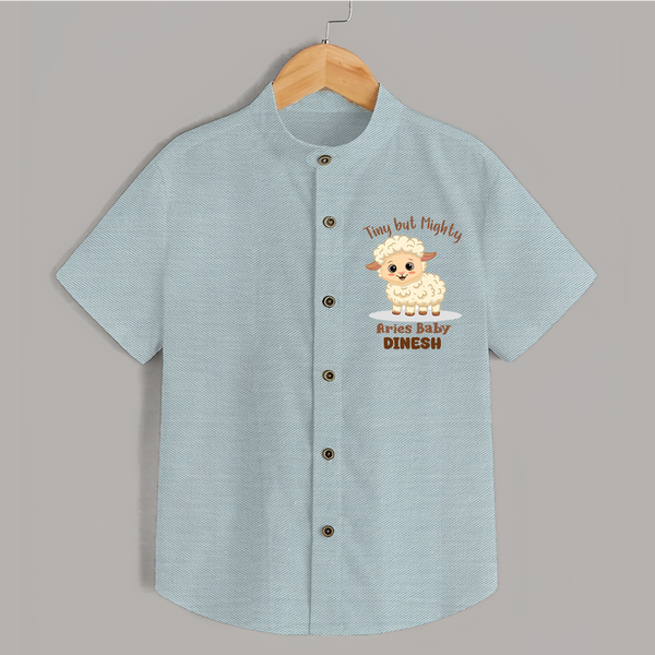 Tiny But Mighty Aries Baby Shirt | Personalized Aries Shirt for Your Little One - ARCTIC BLUE - 0 - 6 Months Old (Chest 23")