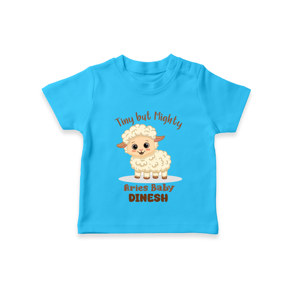 Tiny But Mighty Aries Baby T-Shirt | Personalized Aries T-Shirt for Your Little One - SKY BLUE - 0-5 Months Old (Chest 17")
