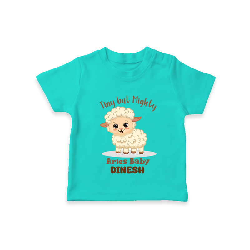 Tiny But Mighty Aries Baby T-Shirt | Personalized Aries T-Shirt for Your Little One - TEAL - 0-5 Months Old (Chest 17")