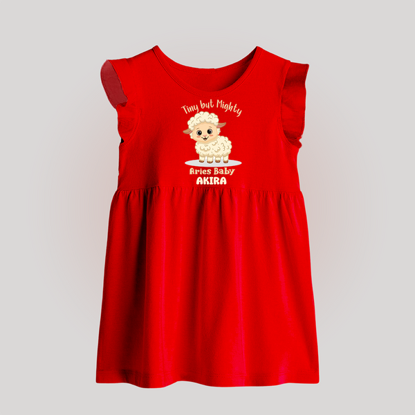 Tiny But Mighty Aries Baby Frock | Personalized Aries Baby Frock for Your Little One - RED - 0 - 3 Months Old (Chest 17")