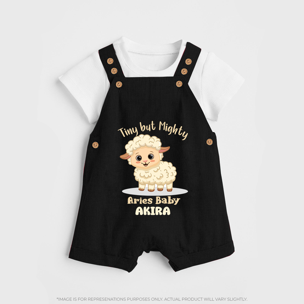 Tiny But Mighty Aries Baby Dungaree Set | Personalized Aries Dungaree Set for Your Little One - BLACK - 0 - 5 Months Old (Chest 18")