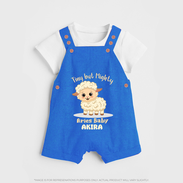 Tiny But Mighty Aries Baby Dungaree Set | Personalized Aries Dungaree Set for Your Little One - COBALT BLUE - 0 - 5 Months Old (Chest 18")