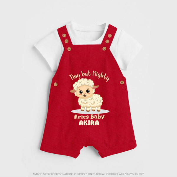 Tiny But Mighty Aries Baby Dungaree Set | Personalized Aries Dungaree Set for Your Little One - RED - 0 - 5 Months Old (Chest 18")
