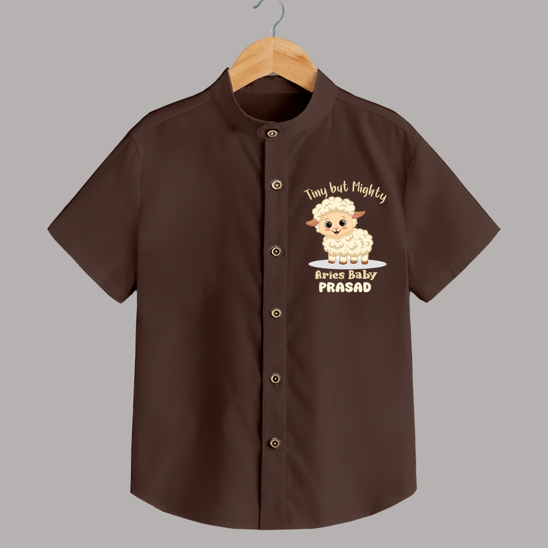 Tiny But Mighty Aries Baby Shirt | Personalized Aries Shirt for Your Little One - CHOCOLATE BROWN - 0 - 6 Months Old (Chest 23")