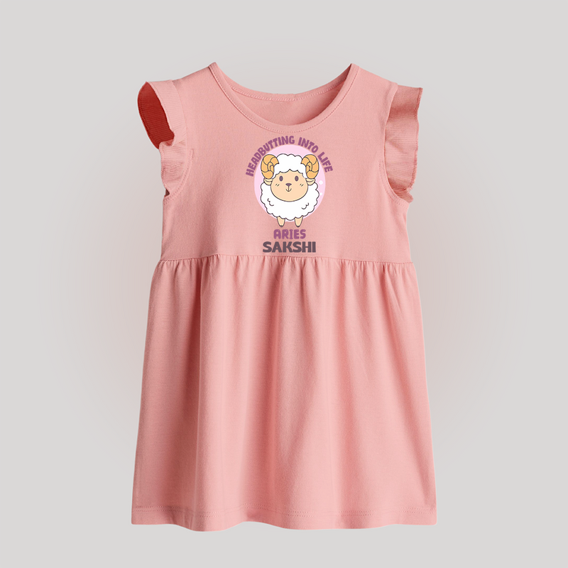 Heading Butting into Life Aries Baby Frock | Custom Aries Baby Frock for Your Baby - BABY PINK - 0 - 3 Months Old (Chest 17")