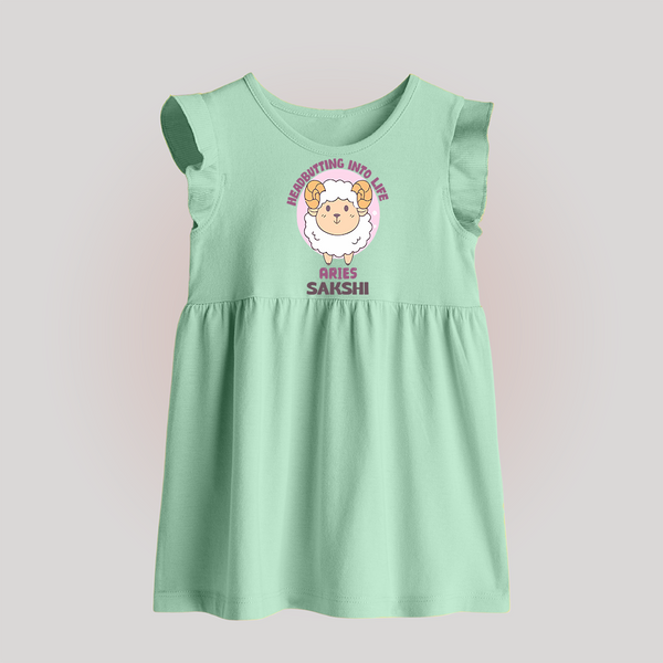 Heading Butting into Life Aries Baby Frock | Custom Aries Baby Frock for Your Baby - MINT GREEN - 0 - 3 Months Old (Chest 17")
