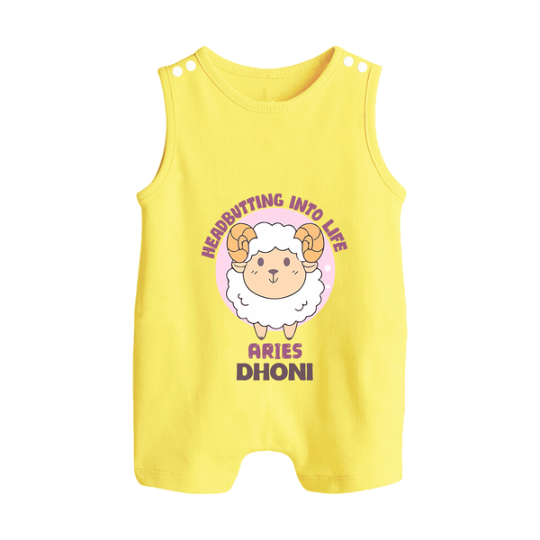 Heading Butting into Life Aries Romper Suit / Sleeveless Romper | Custom Aries Romper Suit / Sleeveless Romper for Your Baby - PASTEL YELLOW - 0 - 5 Months Old (Chest 18")
