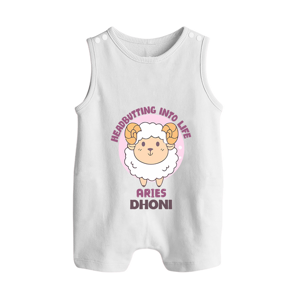 Heading Butting into Life Aries Romper Suit / Sleeveless Romper | Custom Aries Romper Suit / Sleeveless Romper for Your Baby - WHITE - 0 - 5 Months Old (Chest 18")
