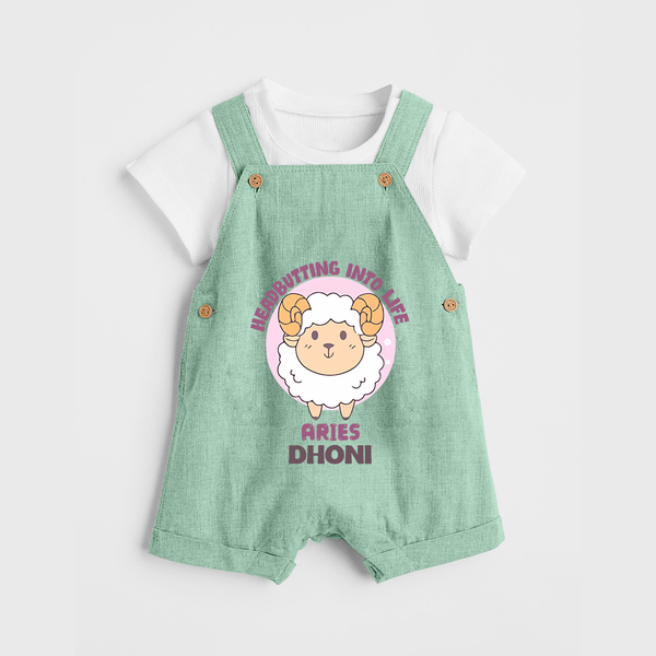 Heading Butting into Life Aries Dungaree Set | Custom Aries Dungaree Set for Your Baby - MINT GREEN - 0 - 5 Months Old (Chest 18")