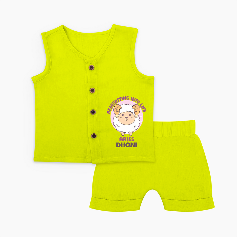 Heading Butting into Life Aries Jabla Set | Custom Aries Jabla Set for Your Baby - LIME GREEN - 0 - 3 Months Old (Chest 9.8")