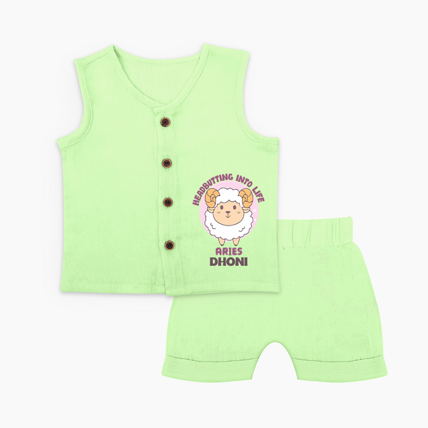 Heading Butting into Life Aries Jabla Set | Custom Aries Jabla Set for Your Baby - PASTEL GREEN - 0 - 3 Months Old (Chest 9.8")