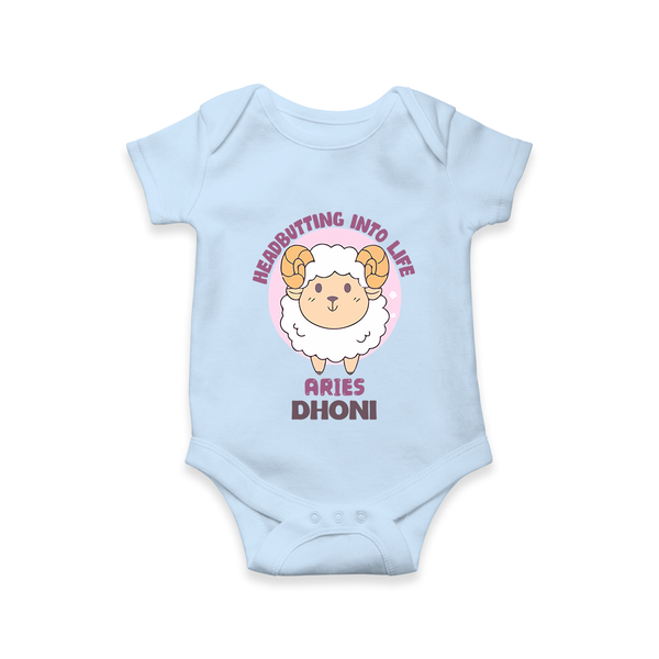 Heading Butting into Life Aries Romper / Onesie | Custom Aries Romper / Onesie for Your Baby - BABY BLUE - New Born (Chest 14")