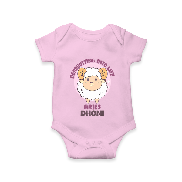 Heading Butting into Life Aries Romper / Onesie | Custom Aries Romper / Onesie for Your Baby - BABY PINK - New Born (Chest 14")