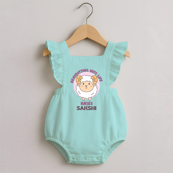 Heading Butting into Life Aries Romper Frock | Custom Aries Romper Frock for Your Baby - MINT GREEN - 0 - 3 Months Old (Chest 19")