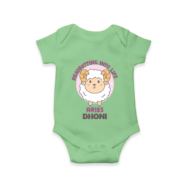 Heading Butting into Life Aries Romper / Onesie | Custom Aries Romper / Onesie for Your Baby - GREEN - New Born (Chest 14")