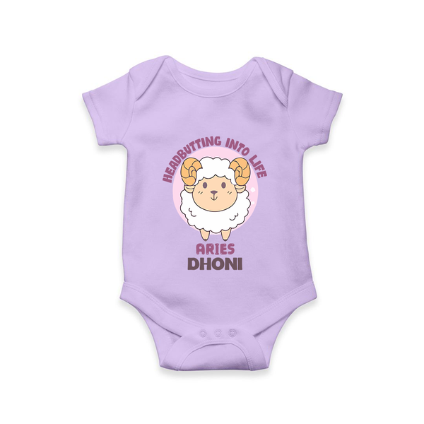Heading Butting into Life Aries Romper / Onesie | Custom Aries Romper / Onesie for Your Baby - LILAC - New Born (Chest 14")