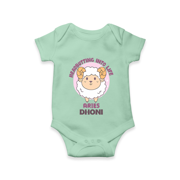 Heading Butting into Life Aries Romper / Onesie | Custom Aries Romper / Onesie for Your Baby - MINT GREEN - New Born (Chest 14")