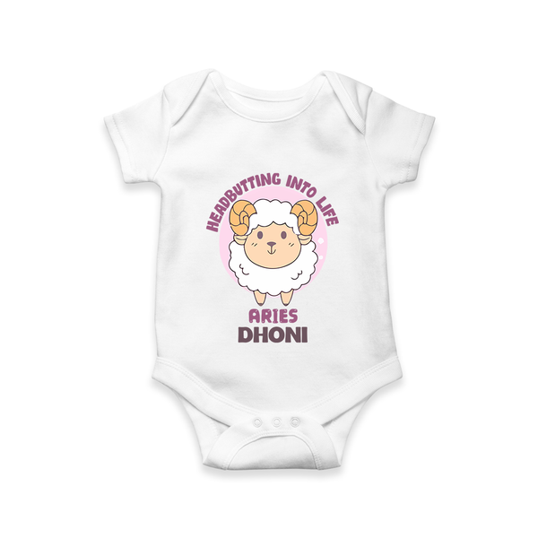 Heading Butting into Life Aries Romper / Onesie | Custom Aries Romper / Onesie for Your Baby - WHITE - New Born (Chest 14")